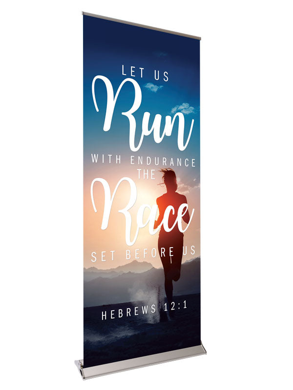 Retractable Banner with Stand Inspiration in Christ Let Us Run with Endurance