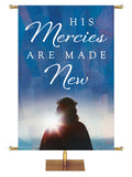 His Mercies Are Made New Living Hope Church Banner with Silhouette of Christ on blue