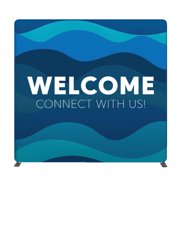 Navy Wave Design Welcome 8' Backdrop With Tube Display Stand