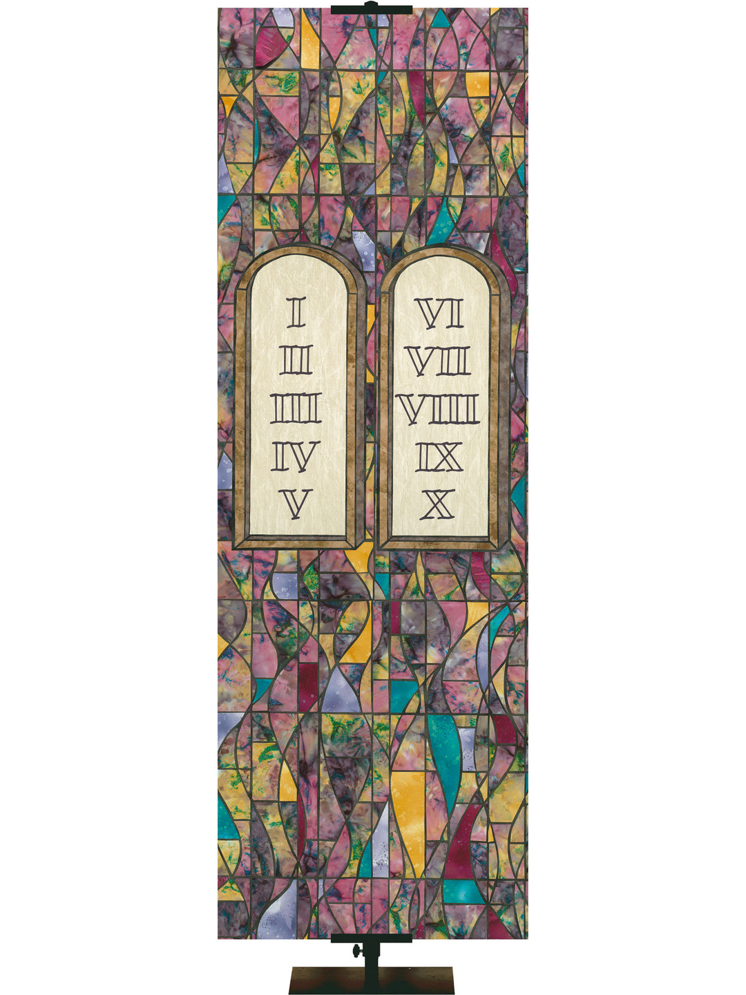 Stained Glass Symbols of Faith Ten Commandments - Liturgical Banners - PraiseBanners