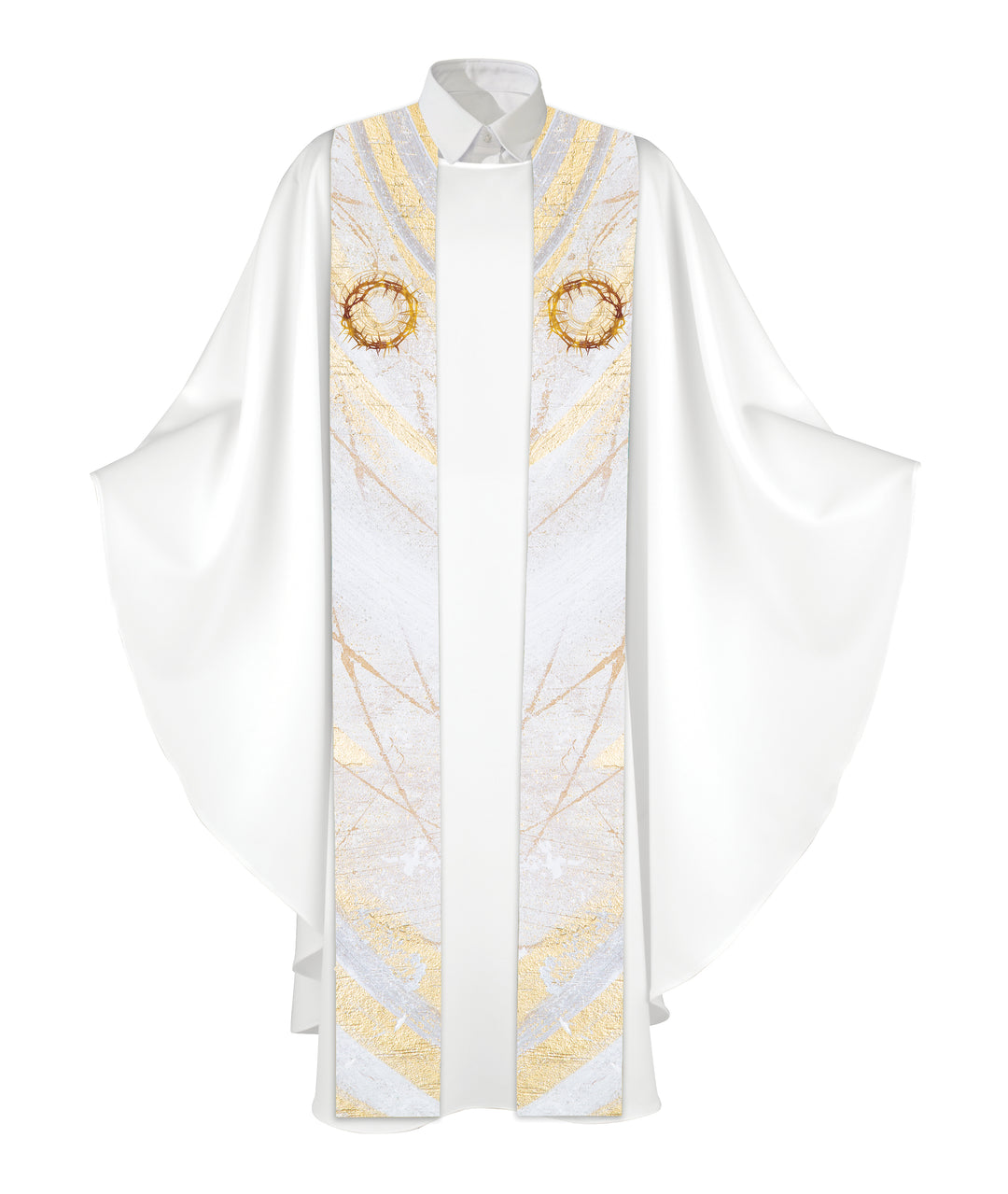 Stole for Easter Echoes of Easter with Crown of Thorns Symbol in golds and bronze on white