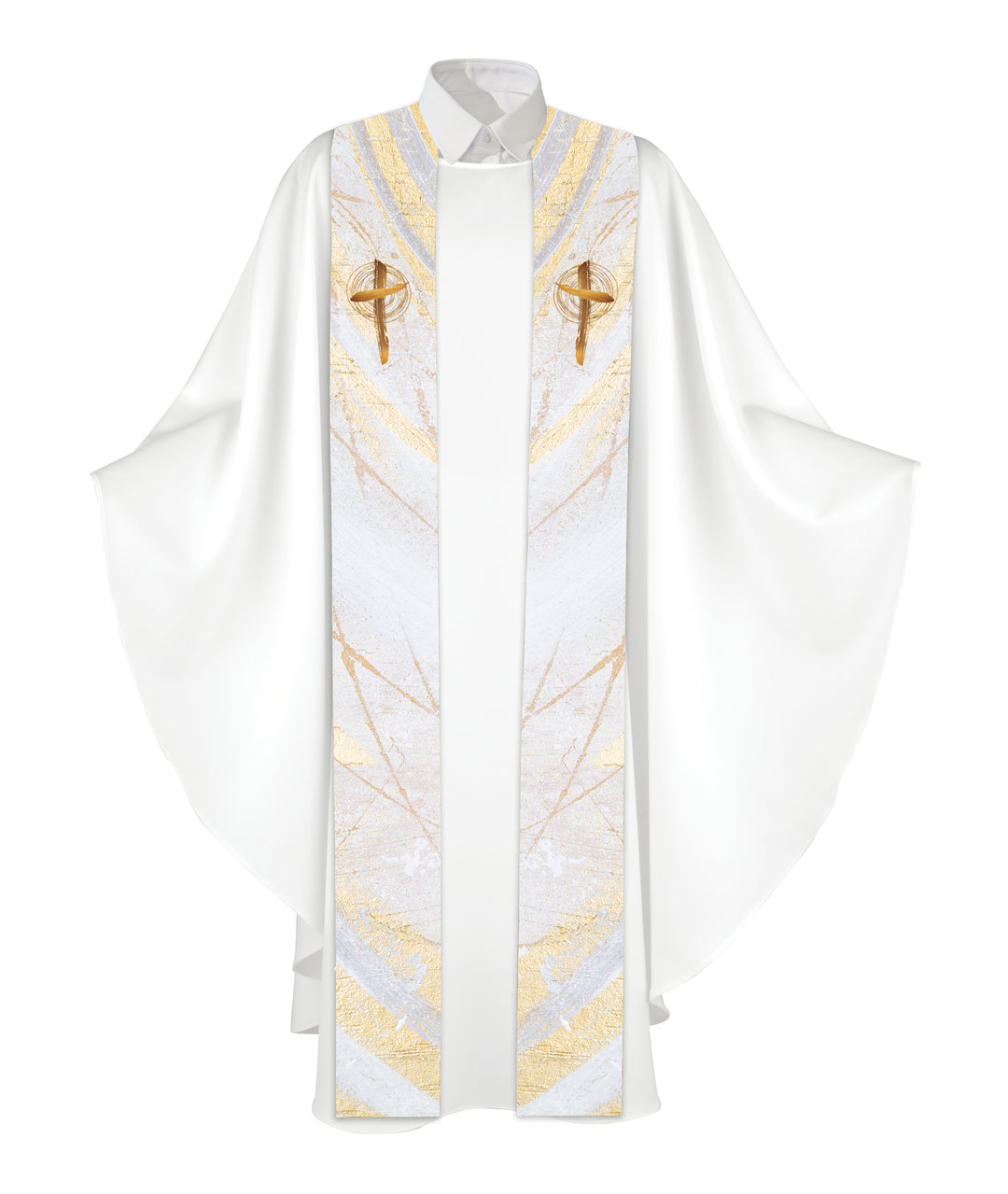Stole for Easter Echoes of Easter with Cross Symbol in golds and bronze on white