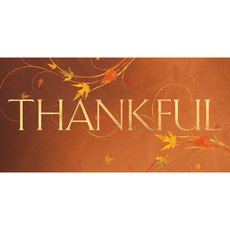 Thankful with Golden Whimsical Fall Leaves Faux Foil Horizontal Banners for Autumn and Thanksgiving