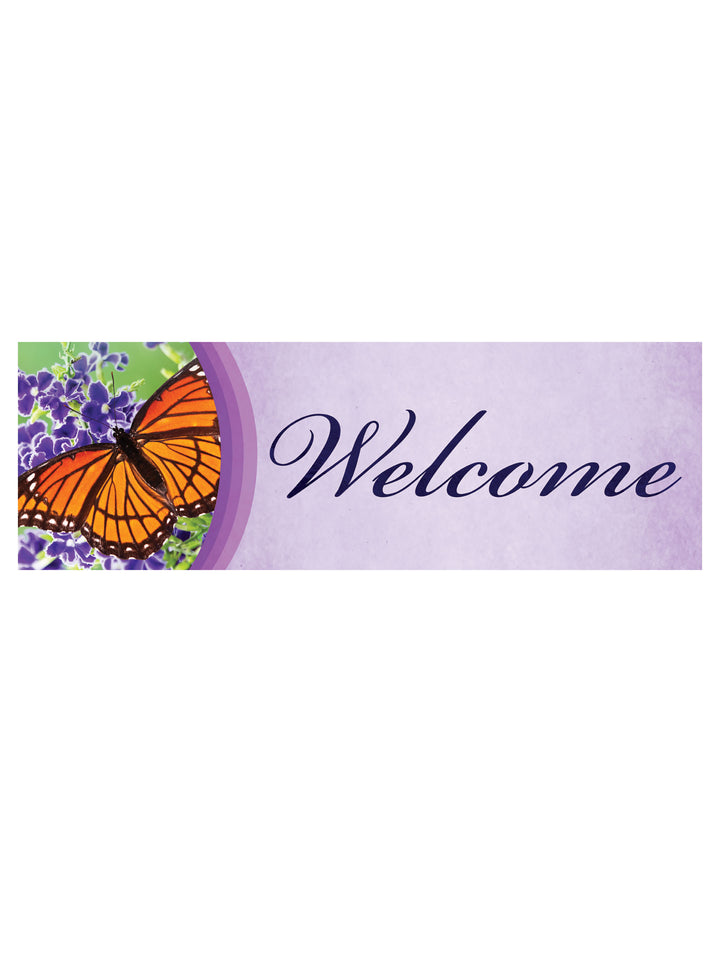 Stock Welcome Banner Butterfly on Purple