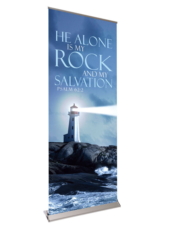 Retractable Banner with Stand Words of Hope He Alone is My Rock