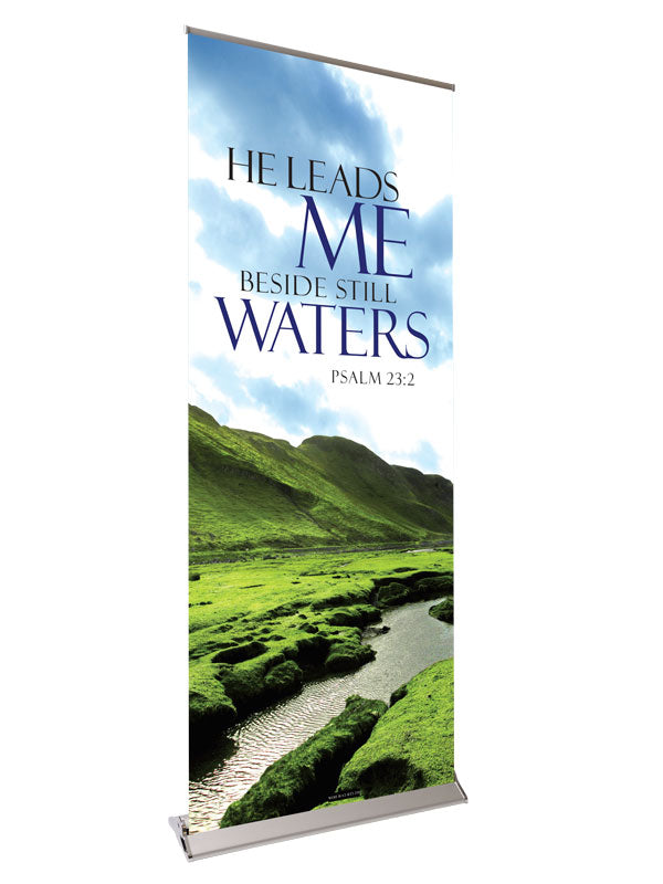 Retractable Banner with Stand Words of Hope He Leads Me