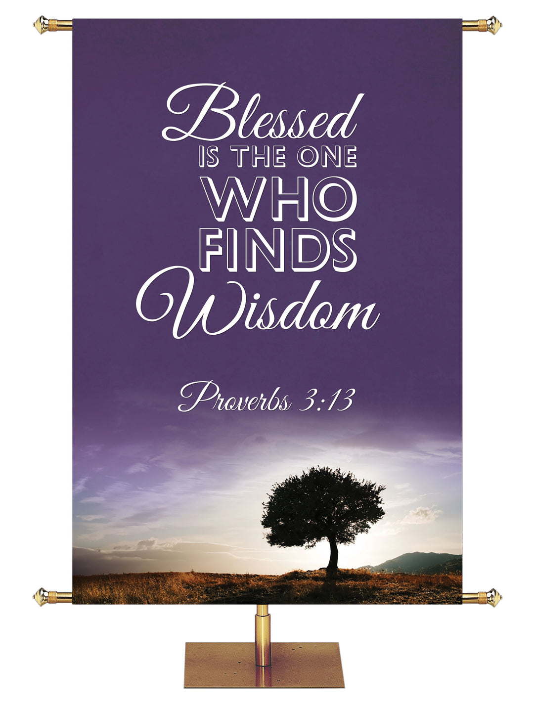 Who Finds Wisdom Banner Words of Wisdom Proverbs 3:13 in Blue, Green, Purple, Red, Sienna, Teal