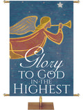 Church Banner for Christmas Glory To God Herald Angel and New Star with warm rustic tones in blue, red, or green