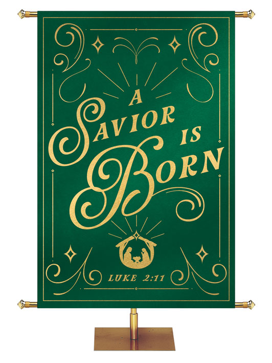 A Savior is Born Shimmering Christmas Church Banner