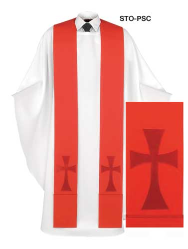 Appliqued satin Roman cross on lower panels of stole