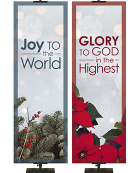 Church Banners for Christmas with snowflakes Joy To The World with Green Border Glory To God In The Highest with Red Border
