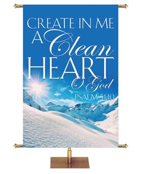 Create In Me A Clean Heart O God Psalm 51:10 Banner For Christmas and New Year With Sunrise Over Mountains