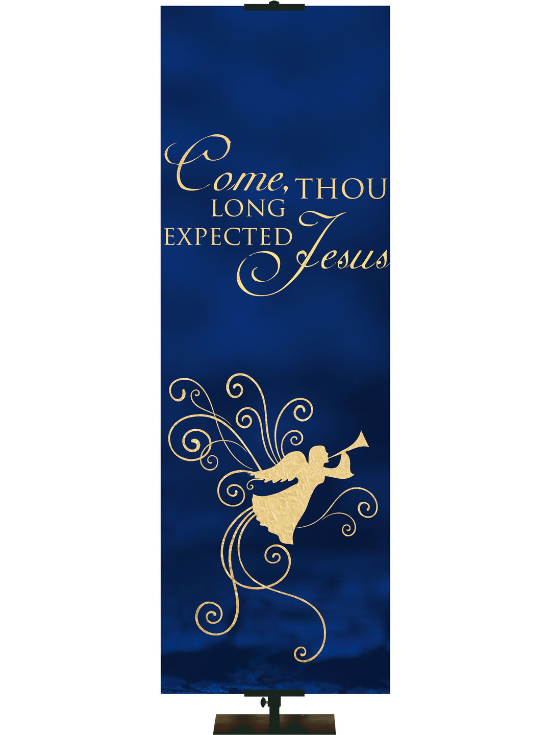 Irregular Advent Foil Come Jesus (3 ft x 9 ft, Blue, Pole Hems)