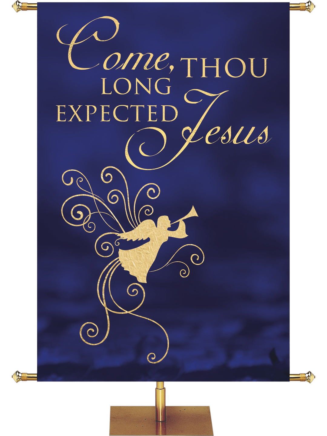 Irregular Advent Foil Come Jesus (3 ft x 5 ft, Blue, Pole Hems)