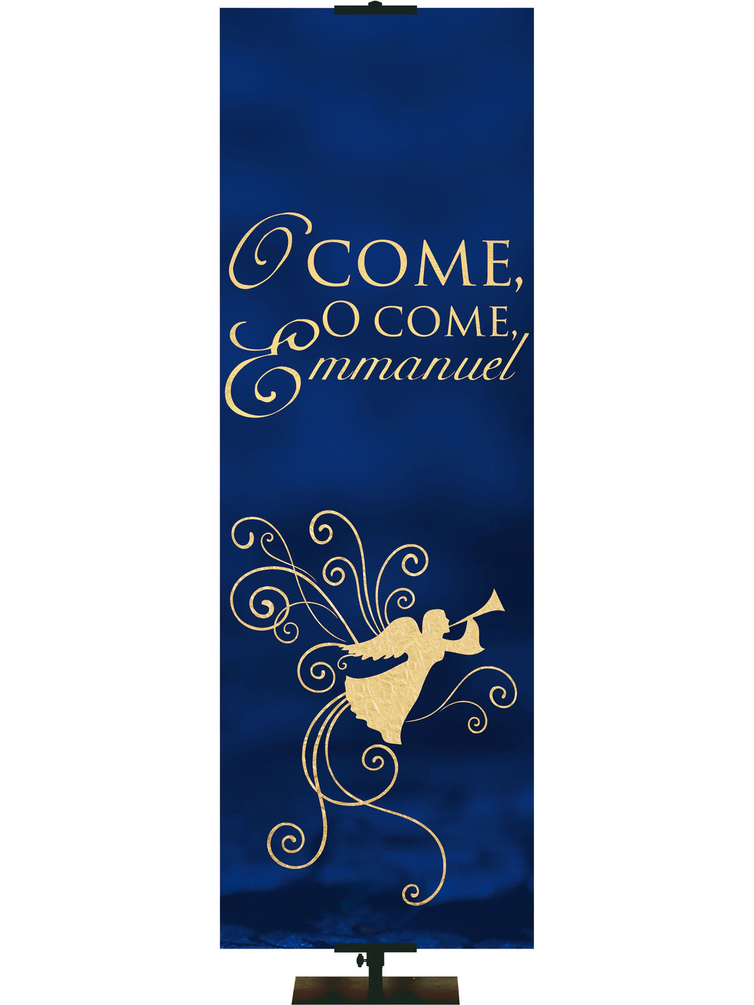 Irregular Advent Foil O Come, O Come Emmanuel (2 ft x 6 ft, Blue, Pole Hems)