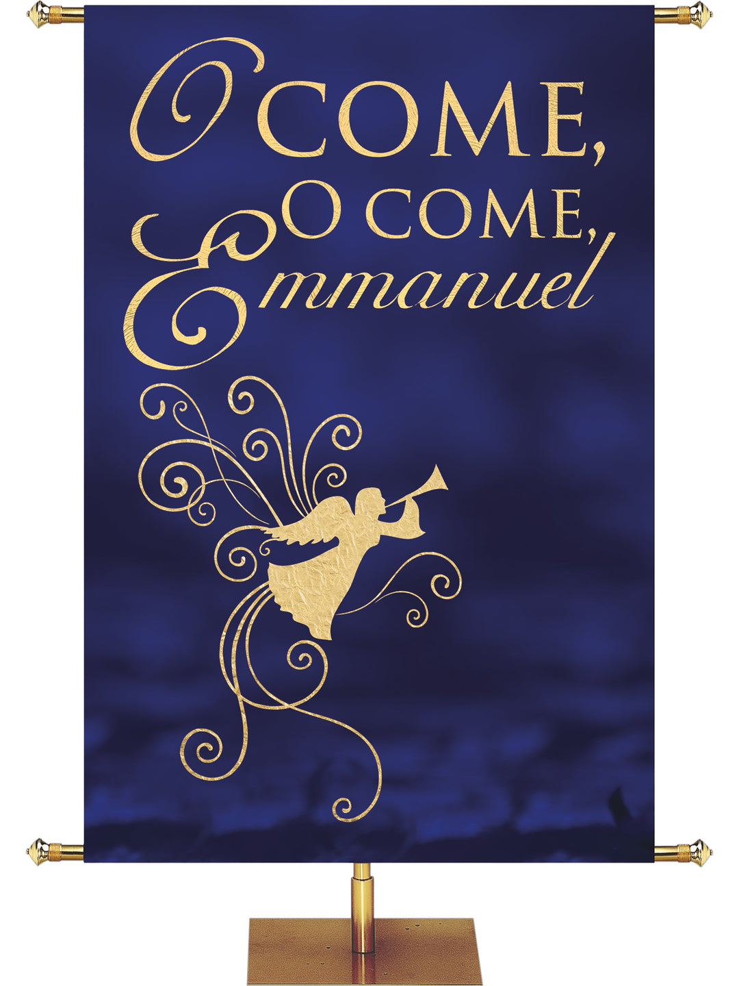 Irregular Advent Foil O Come, O Come Emmanuel (3 ft x 5 ft, Blue, Pole Hems)