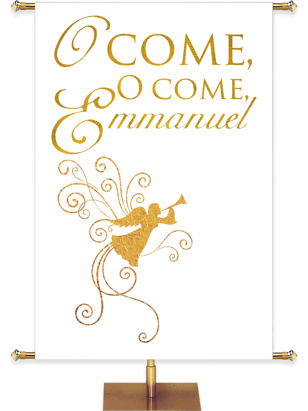 Irregular Advent Foil O Come, O Come Emmanuel (3 ft x 5 ft, White, Pole Hems)