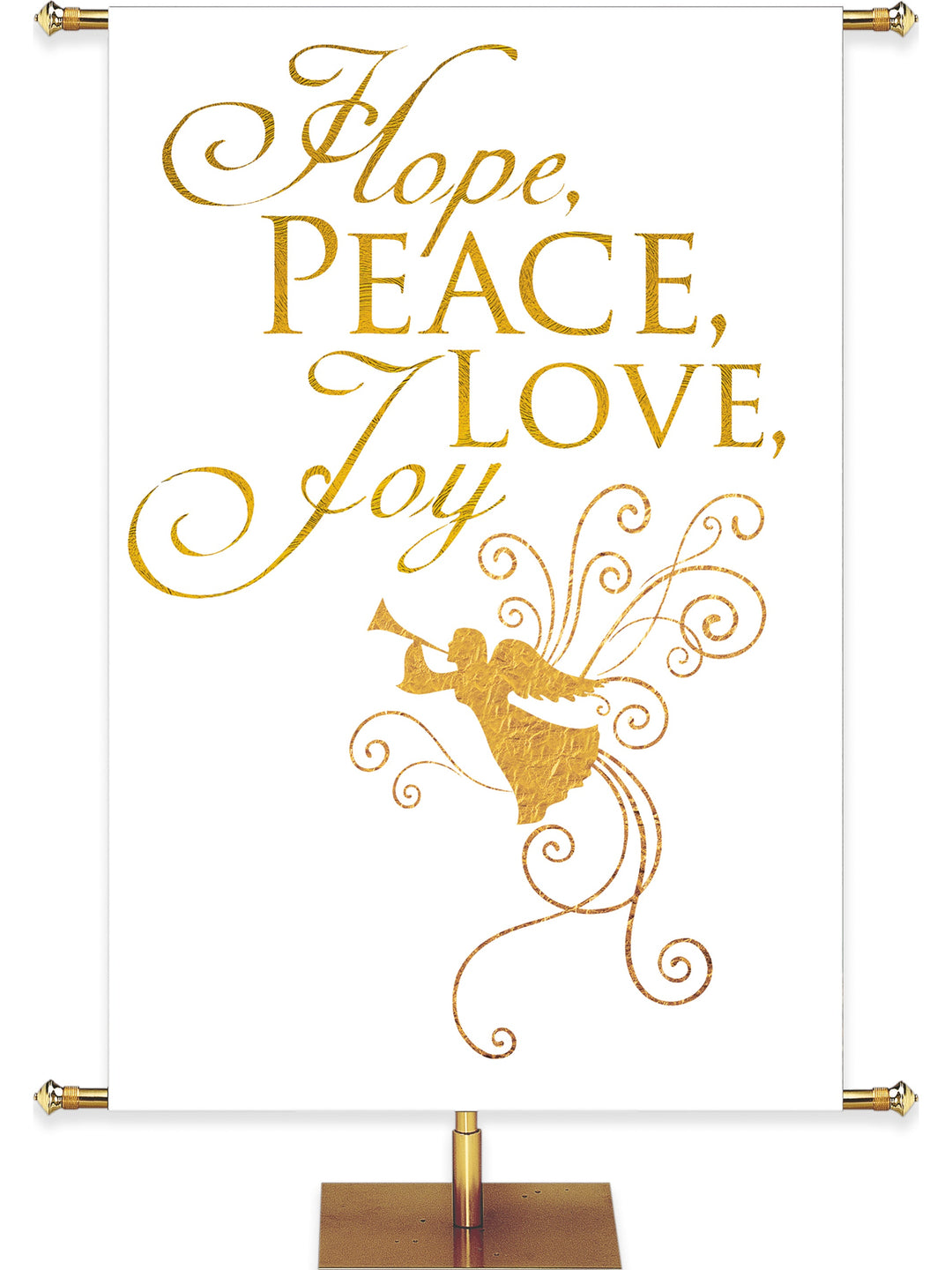 Irregular Advent Foil Hope, Peace, Love, Joy (3 ft x 5 ft, White, Pole Hems)