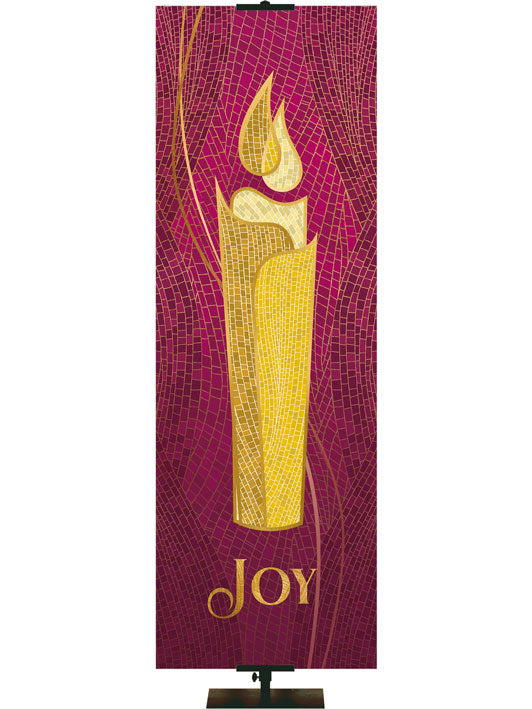 Church Banner for Advent and Christmas Joy Candle Christmas Mosaic Style in Blue, Purple and Pink