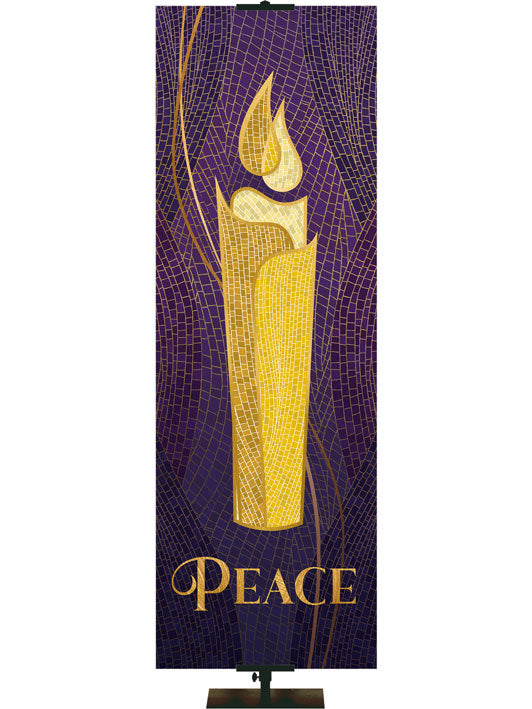 Church Banner for Advent and Christmas Peace Candle Christmas Mosaic Design in Blue and Purple