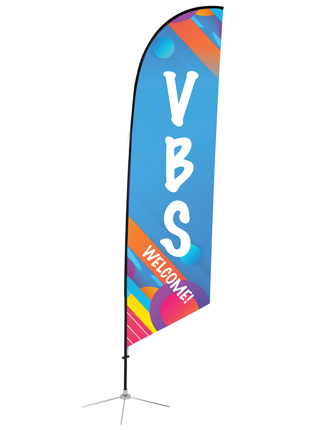 Welcome VBS on Angled Feather Flag with abstract summer design