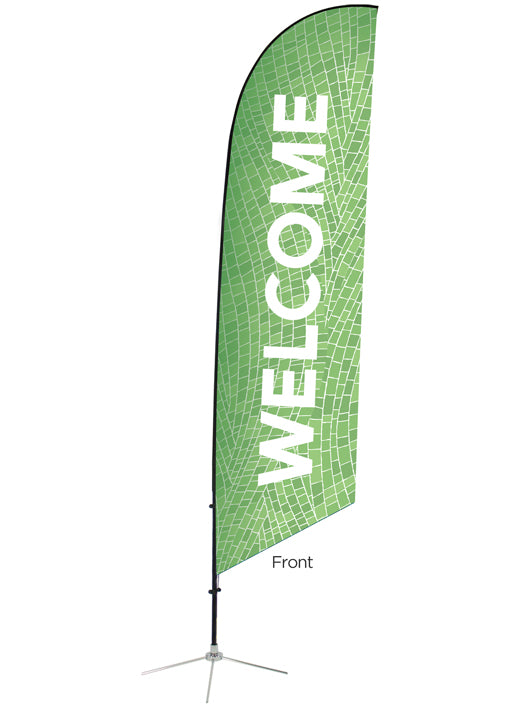 Angled Feather Flag with Mosaic Pattern in Green and Welcome in White