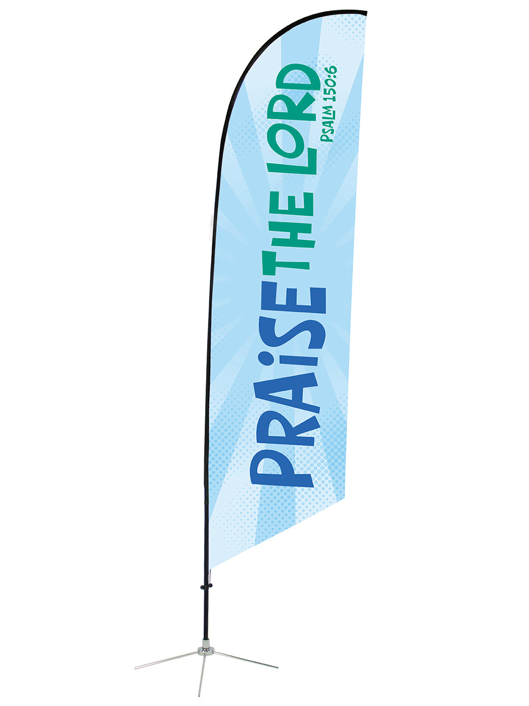 Praise the Lord on Angled Feather Flag with scripture burst design
