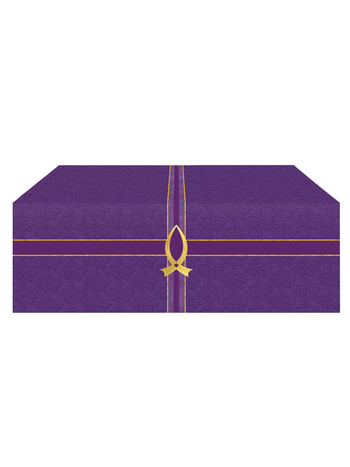 Altar Frontal Cloth Tapestries of Faith Design Fish Symbol in Gold on Blue, Green, Purple, Red, or White Banner