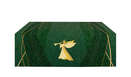 Altar Frontal Cloth Christmas Mosaic Design Angel Symbol in Gold on Blue, Green, Purple, Red, or White Banner