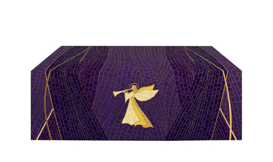 Altar Frontal Cloth Christmas Mosaic Design Angel Symbol in Gold on Blue, Green, Purple, Red, or White Banner