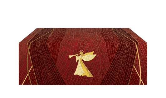 Altar Frontal Cloth Christmas Mosaic Design Angel Symbol in Gold on Blue, Green, Purple, Red, or White Banner