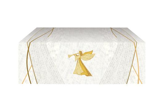 Altar Frontal Cloth Christmas Mosaic Design Angel Symbol in Gold on Blue, Green, Purple, Red, or White Banner