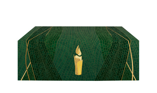 Altar Frontal Cloth Christmas Mosaic Design Candle Symbol in Gold on Blue, Green, Purple, Red, or White Banner