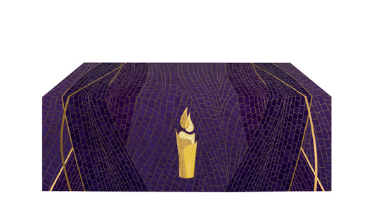 Altar Frontal Cloth Christmas Mosaic Design Candle Symbol in Gold on Blue, Green, Purple, Red, or White Banner