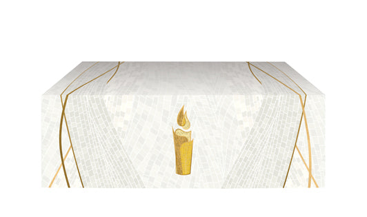Altar Frontal Cloth Christmas Mosaic Design Candle Symbol in Gold on Blue, Green, Purple, Red, or White Banner