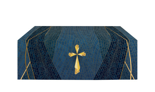 Altar Frontal Cloth Christmas Mosaic Design Cross Symbol in Gold on Blue, Green, Purple, Red, or White Banner