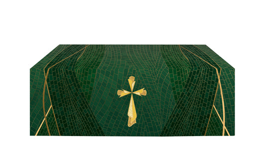 Altar Frontal Cloth Christmas Mosaic Design Cross Symbol in Gold on Blue, Green, Purple, Red, or White Banner