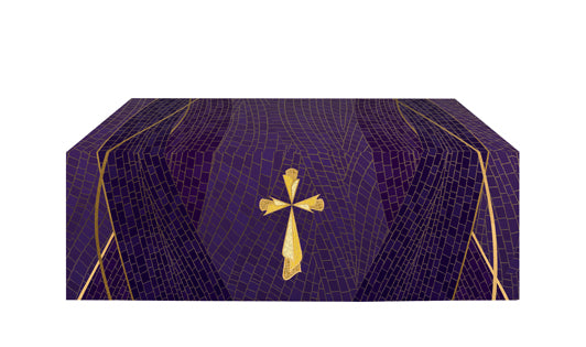 Altar Frontal Cloth Christmas Mosaic Design Cross Symbol in Gold on Blue, Green, Purple, Red, or White Banner