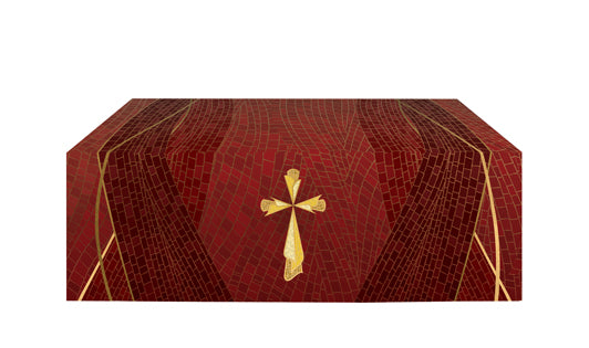 Altar Frontal Cloth Christmas Mosaic Design Cross Symbol in Gold on Blue, Green, Purple, Red, or White Banner