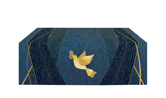 Altar Frontal Cloth Christmas Mosaic Design Dove Symbol in Gold on Blue, Green, Purple, Red, or White Banner