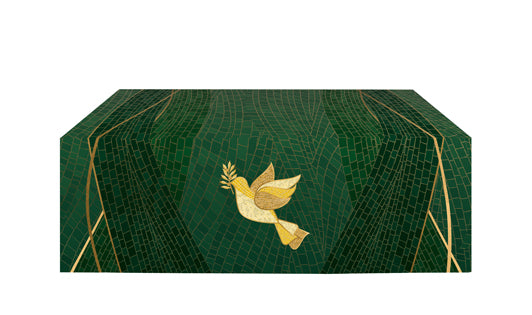 Altar Frontal Cloth Christmas Mosaic Design Dove Symbol in Gold on Blue, Green, Purple, Red, or White Banner