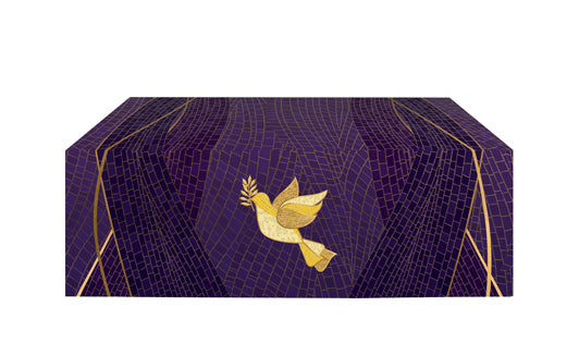 Altar Frontal Cloth Christmas Mosaic Design Dove Symbol in Gold on Blue, Green, Purple, Red, or White Banner
