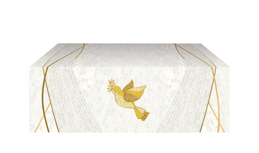 Altar Frontal Cloth Christmas Mosaic Design Dove Symbol in Gold on Blue, Green, Purple, Red, or White Banner