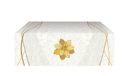 Altar Frontal Cloth Christmas Mosaic Design Poinsettia Symbol in Gold on Blue, Green, Purple, Red, or White Banner