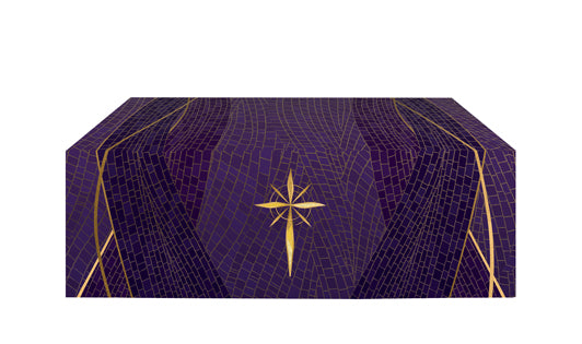 Altar Frontal Cloth Christmas Mosaic Design Star Symbol in Gold on Blue, Green, Purple, Red, or White Banner