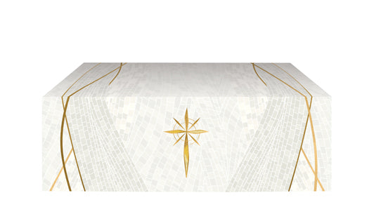 Altar Frontal Cloth Christmas Mosaic Design Star Symbol in Gold on Blue, Green, Purple, Red, or White Banner