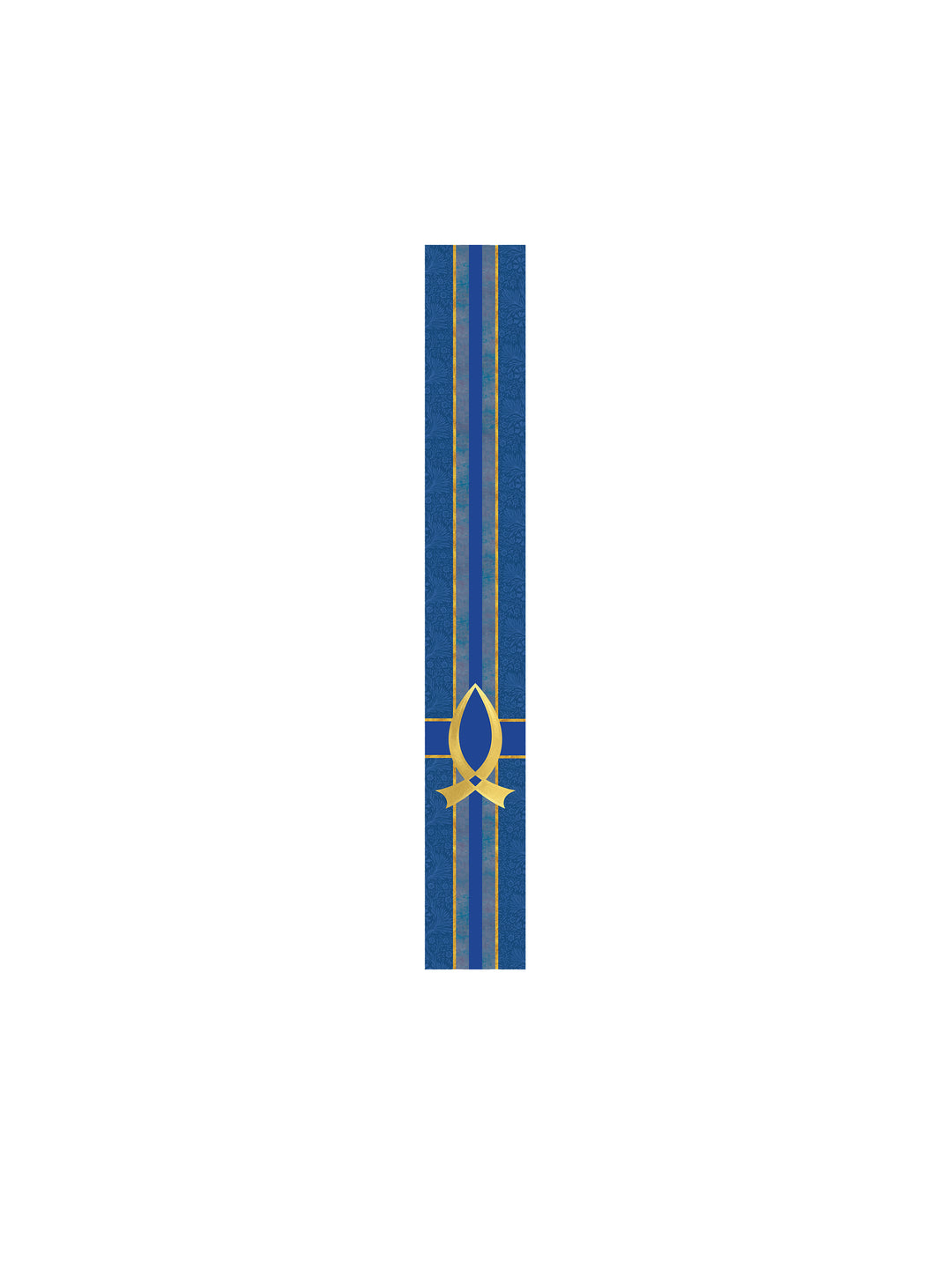 Bible Book Mark Tapestries of Faith Design Fish Symbol in Gold on Blue, Green, Purple, Red, or White Banner