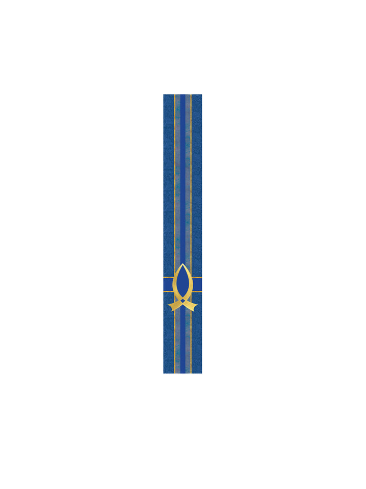Bible Book Mark Tapestries of Faith Design Fish Symbol in Gold on Blue, Green, Purple, Red, or White Banner