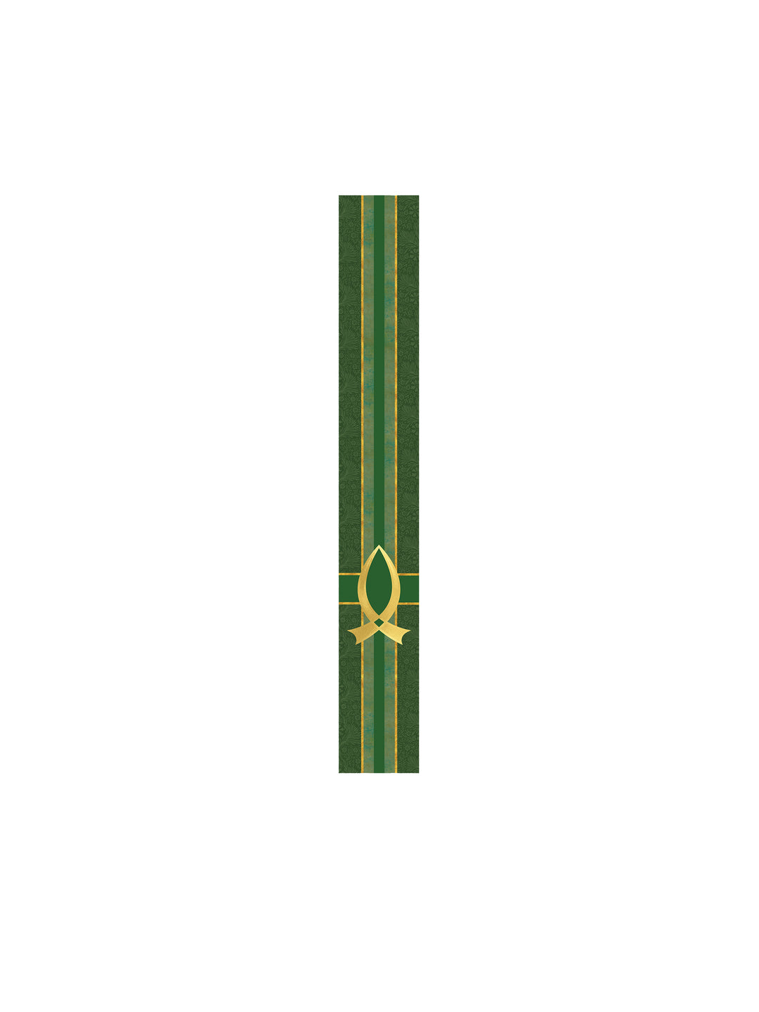 Bible Book Mark Tapestries of Faith Design Fish Symbol in Gold on Blue, Green, Purple, Red, or White Banner