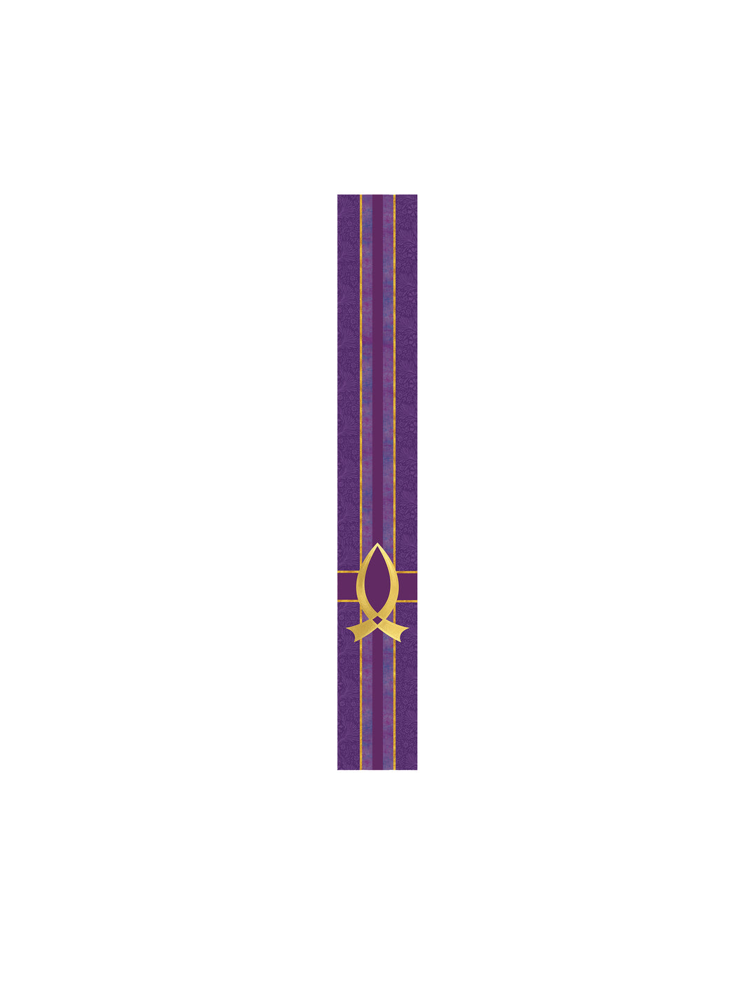 Bible Book Mark Tapestries of Faith Design Fish Symbol in Gold on Blue, Green, Purple, Red, or White Banner